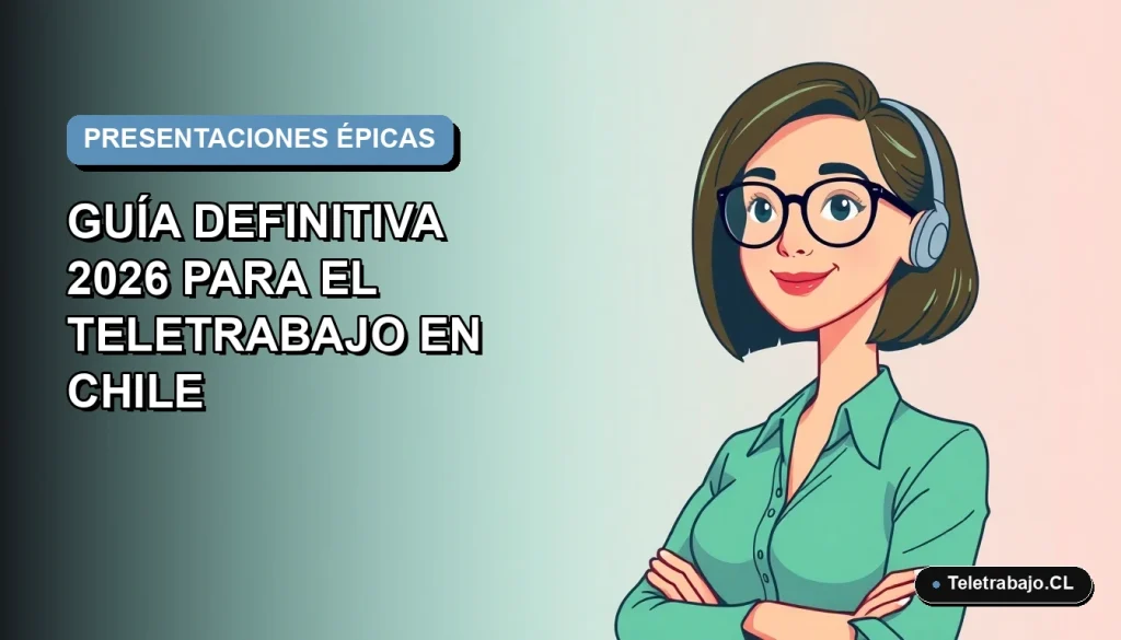 Guía definitiva para crear presentaciones online profesionales desde casa para el teletrabajo en Chile, ilustración vectorial plana estilo Corporate Memphis.