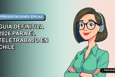 Guía definitiva para crear presentaciones online profesionales desde casa para el teletrabajo en Chile, ilustración vectorial plana estilo Corporate Memphis.
