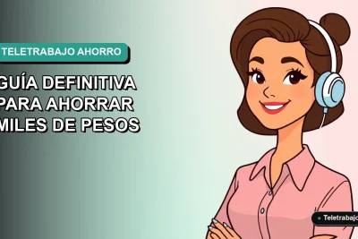 Ilustración plana vectorial de mujer profesional chilena teletrabajando con fondo degradado verde azulado, concepto de ahorro y presupuesto para trabajo remoto.