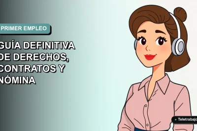 Guía ilustrada de derechos laborales para primer empleo en Chile, con trabajadora de estilo vectorial moderno.