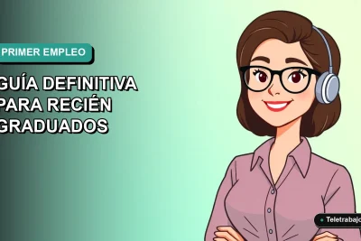 Joven profesional chilena sonriente, ilustración vectorial plana estilo Corporate Memphis, con fondo degradado azul verdoso, para guía de primer empleo.