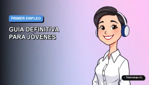 Joven profesional mujer feliz con camisa blanca, ilustración vectorial plana estilo Corporativo Memphis, sobre fondo degradado azul y lila. Espacio negativo a la izquierda.
