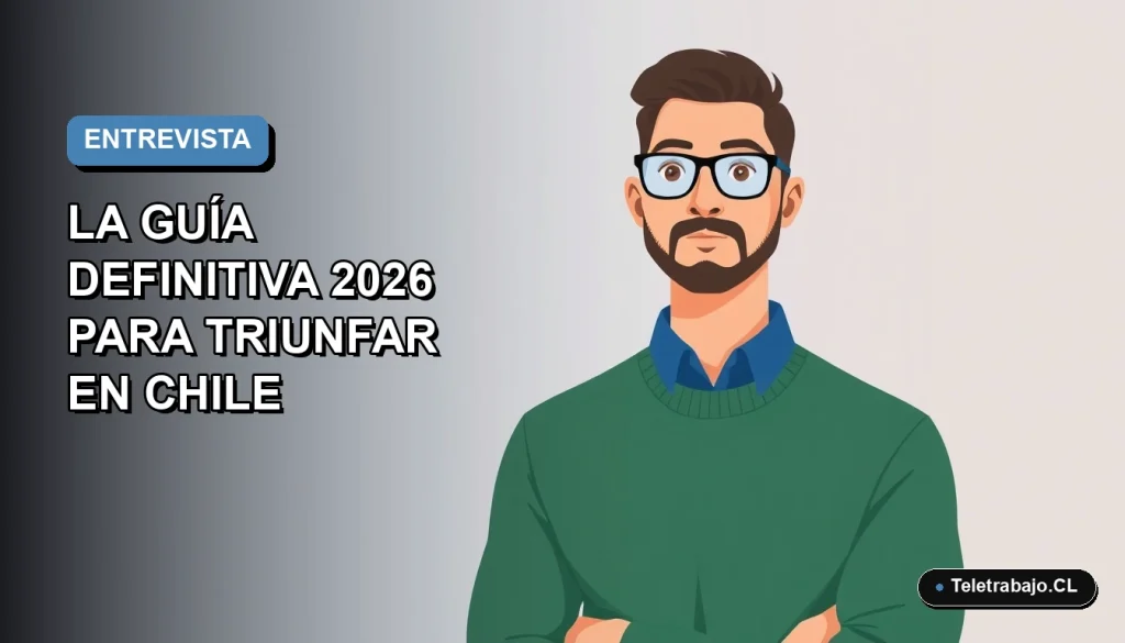 Ilustración plana vectorial de un hombre profesional con camisa azul y suéter verde, en estilo moderno, para guía de entrevistas en Chile.
