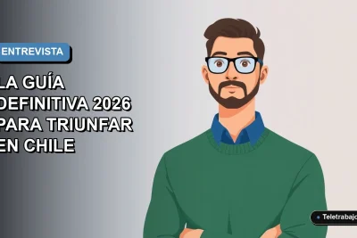 Ilustración plana vectorial de un hombre profesional con camisa azul y suéter verde, en estilo moderno, para guía de entrevistas en Chile.