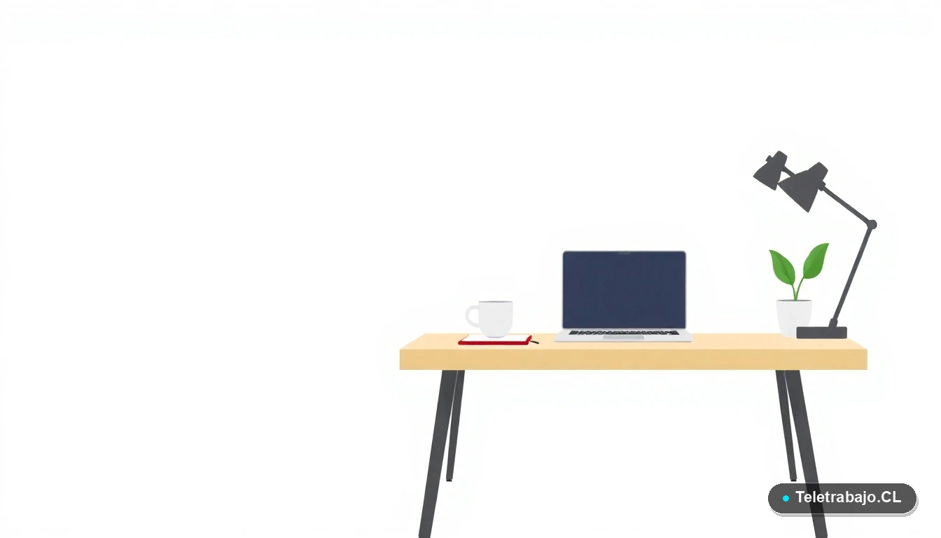 Escritorio moderno minimalista con laptop, cuaderno, taza de café y planta, ilustración vectorial plana, para artículo sobre preparación de entrevistas.