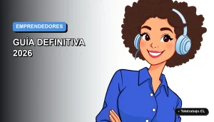 Ilustración plana vectorial de mujer emprendedora sonriente con blusa azul, sobre fondo degradado azul y blanco, para guía de primeros clientes.
