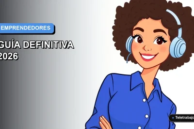 Ilustración plana vectorial de mujer emprendedora sonriente con blusa azul, sobre fondo degradado azul y blanco, para guía de primeros clientes.