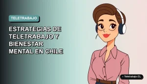 Ilustración plana corporativa de una mujer profesional chilena trabajando desde casa con bienestar, estilo vectorial moderno, fondo degradado suave.