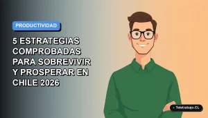 Ilustración vectorial plana de un trabajador remoto masculino con suéter verde, mirando con confianza. Fondo con gradiente suave azul y gris, espacio negativo a la izquierda.