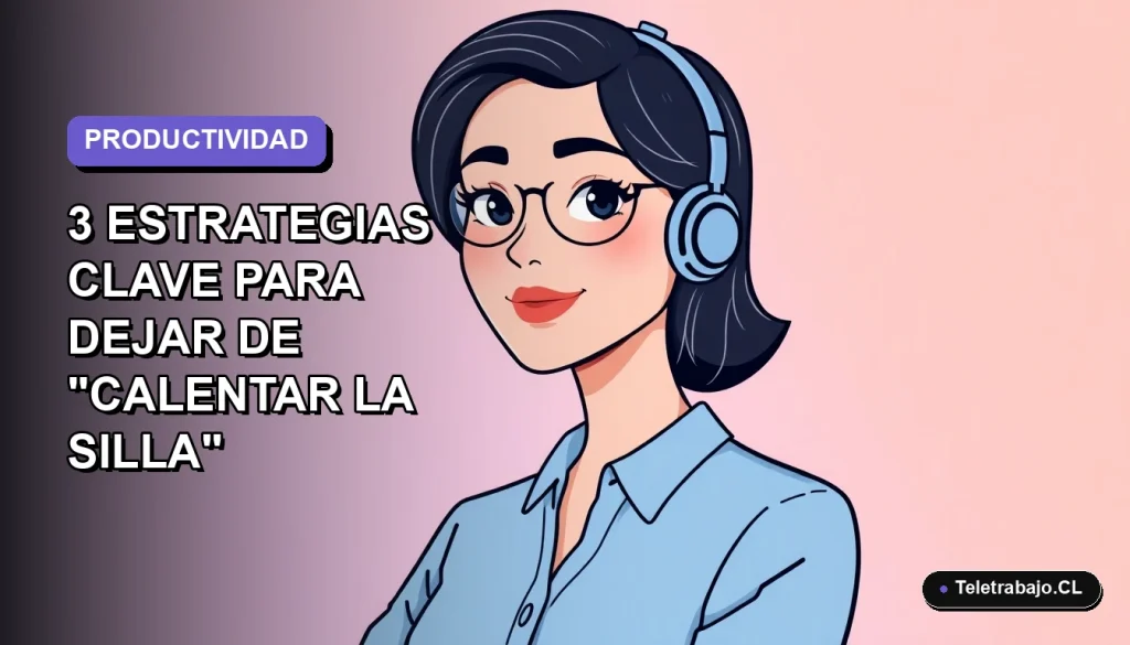 Ilustración plana corporativa de una mujer profesional chilena con blusa azul y pelo corto, sobre fondo degradado lavanda suave, concepto de productividad laboral 2026.