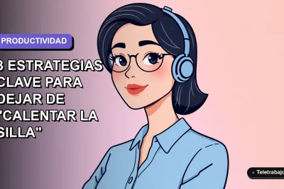 Ilustración plana corporativa de una mujer profesional chilena con blusa azul y pelo corto, sobre fondo degradado lavanda suave, concepto de productividad laboral 2026.