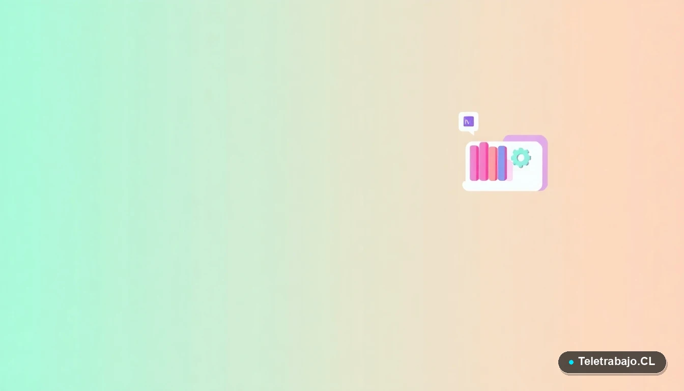 Elementos de interfaz de usuario abstractos y modernos, gráficos y engranajes flotantes en estilo ilustración plana, sobre fondo degradado verde menta, representando estrategias de productividad digital.