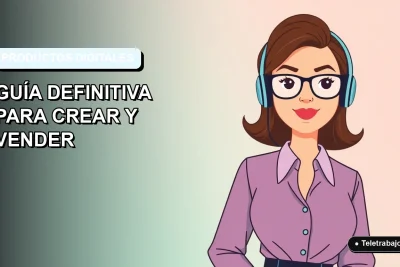 Guía definitiva para crear y vender productos digitales en 2026, ilustración plana corporativa de mujer profesional.
