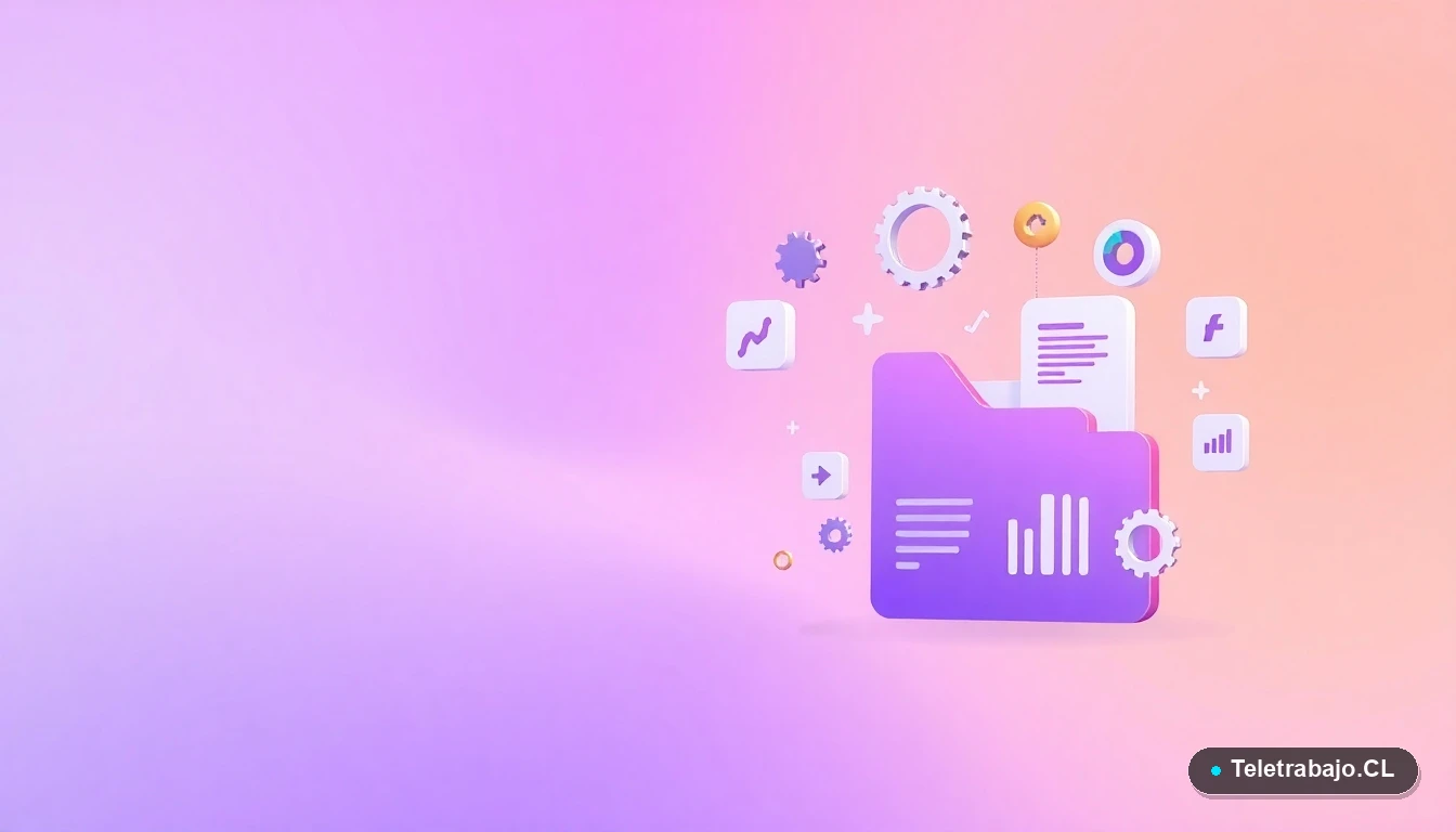 Elementos de interfaz de usuario abstractos y modernos que representan datos y tecnología, sobre fondo degradado lila.