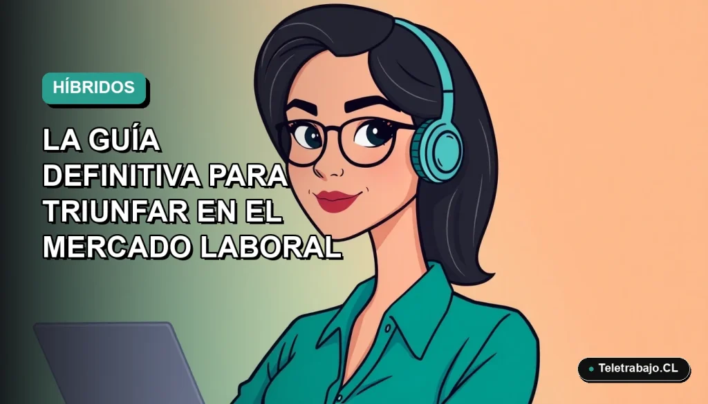 Ilustración vectorial plana de una profesional chilena híbrida sonriente, con fondo degradado suave azul verdoso, estilo Corporate Memphis.