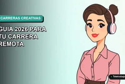 Ilustración vectorial plana de una mujer profesional trabajando de forma remota en Chile, con fondo degradado azul verdoso.