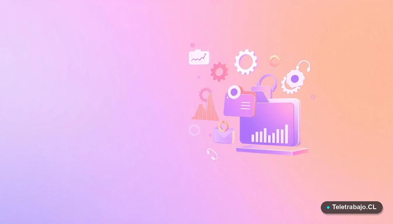 Composición abstracta de interfaz de usuario con gráficos y elementos flotantes, representando carreras tecnológicas creativas, con fondo degradado lavanda.