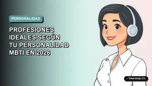 Ilustración plana vectorial de una mujer profesional con blusa blanca y corte bob, sobre fondo degradado azul verdoso, representando carreras ideales MBTI.