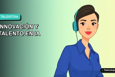 Ilustración vectorial plana de una mujer profesional de tecnología, con blusa azul y pelo corto, mirando hacia la izquierda con fondo gradiente suave azul verdoso. Espacio negativo a la izquierda.