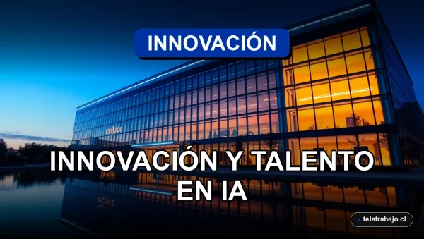 Fotografía arquitectónica moderna de un edificio de vidrio corporativo iluminado con luces azules y naranjas, representando innovación en inteligencia artificial.