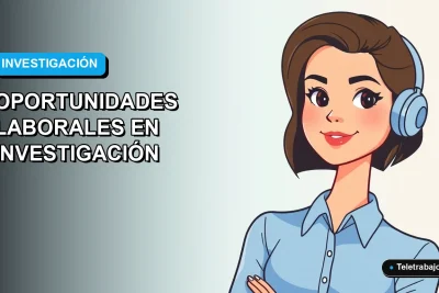 Ilustración plana vectorial de una mujer profesional de la investigación, con blusa azul y peinado moderno, sobre un fondo degradado azul y blanco. Espacio negativo a la izquierda.