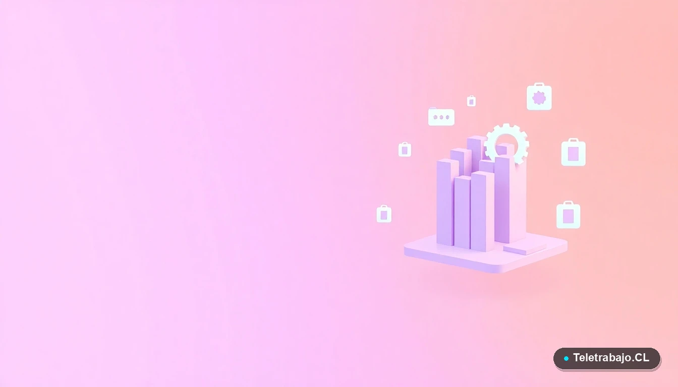 Composición abstracta de interfaz tecnológica con gráficos flotantes y engranajes estilizados en tonos lavanda y durazno, sobre fondo degradado. Concepto visual de investigación y datos.
