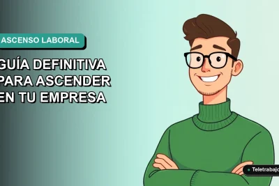 Ilustración vectorial plana de un trabajador masculino con suéter verde, sonriendo, sobre fondo degradado azul verdoso. Concepto de crecimiento profesional en Chile.