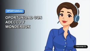 Ilustración plana vectorial de una mujer profesional con blusa azul trabajando de forma remota, fondo con gradiente suave azul y gris.