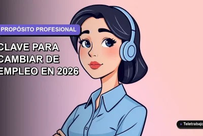 Ilustración plana corporativa de una mujer profesional de la tecnología, con blusa azul y peinado moderno, mirando con determinación hacia un espacio vacío y minimalista con degradado de color lavanda suave.