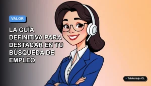 Ilustración plana vectorial de una mujer profesional chilena sonriendo, con camisa blanca y blazer azul, sobre fondo degradado suave azul y gris. Espacio negativo a la izquierda.