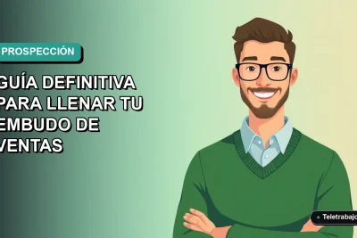 Guía visual definitiva para la prospección de clientes en Chile 2026, con ilustración plana de trabajador remoto.