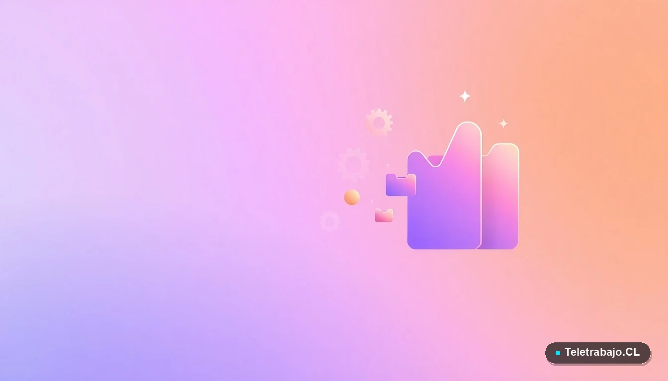 Ilustración abstracta de interfaz tecnológica con gráficos flotantes y engranajes en tonos lavanda y durazno, sobre fondo degradado, concepto de protección de datos y análisis.