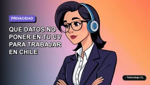 Ilustración vectorial plana de una trabajadora profesional con camisa blanca y blazer, sobre fondo degradado lavanda, representando la privacidad en la búsqueda de empleo en Chile.