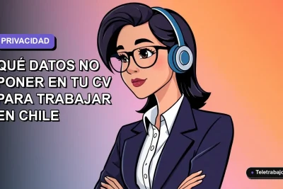Ilustración vectorial plana de una trabajadora profesional con camisa blanca y blazer, sobre fondo degradado lavanda, representando la privacidad en la búsqueda de empleo en Chile.