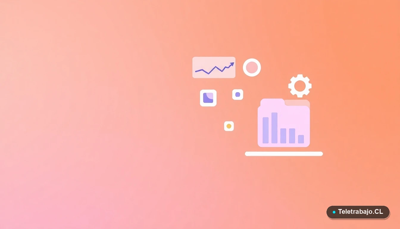 Elementos abstractos de interfaz de usuario tecnológica con gráficos y carpetas flotantes, sobre fondo degradado melocotón, concepto de datos y privacidad digital.