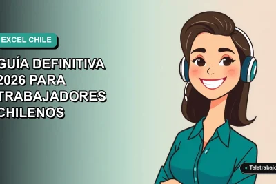 Ilustración plana de mujer profesional chilena sonriendo, fondo degradado azul verdoso, concepto de seguridad de datos en Excel para oficina.