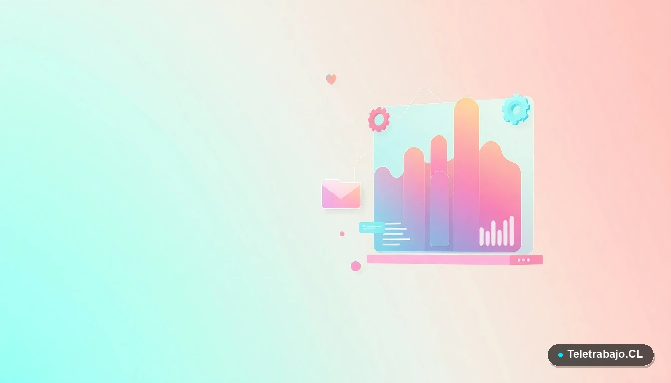 Interfaz de usuario abstracta con gráficos, engranajes y carpetas flotantes en estilo vectorial plano, sobre fondo degradado fresco, representando seguridad digital y gestión de datos.