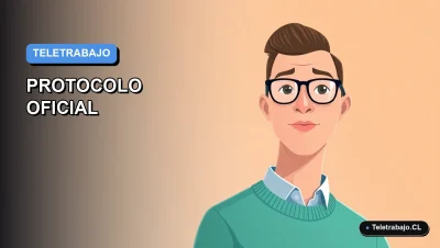 Ilustración vectorial plana de estilo Corporate Memphis que representa el protocolo de teletrabajo en Chile, con un trabajador remoto y fondo minimalista.