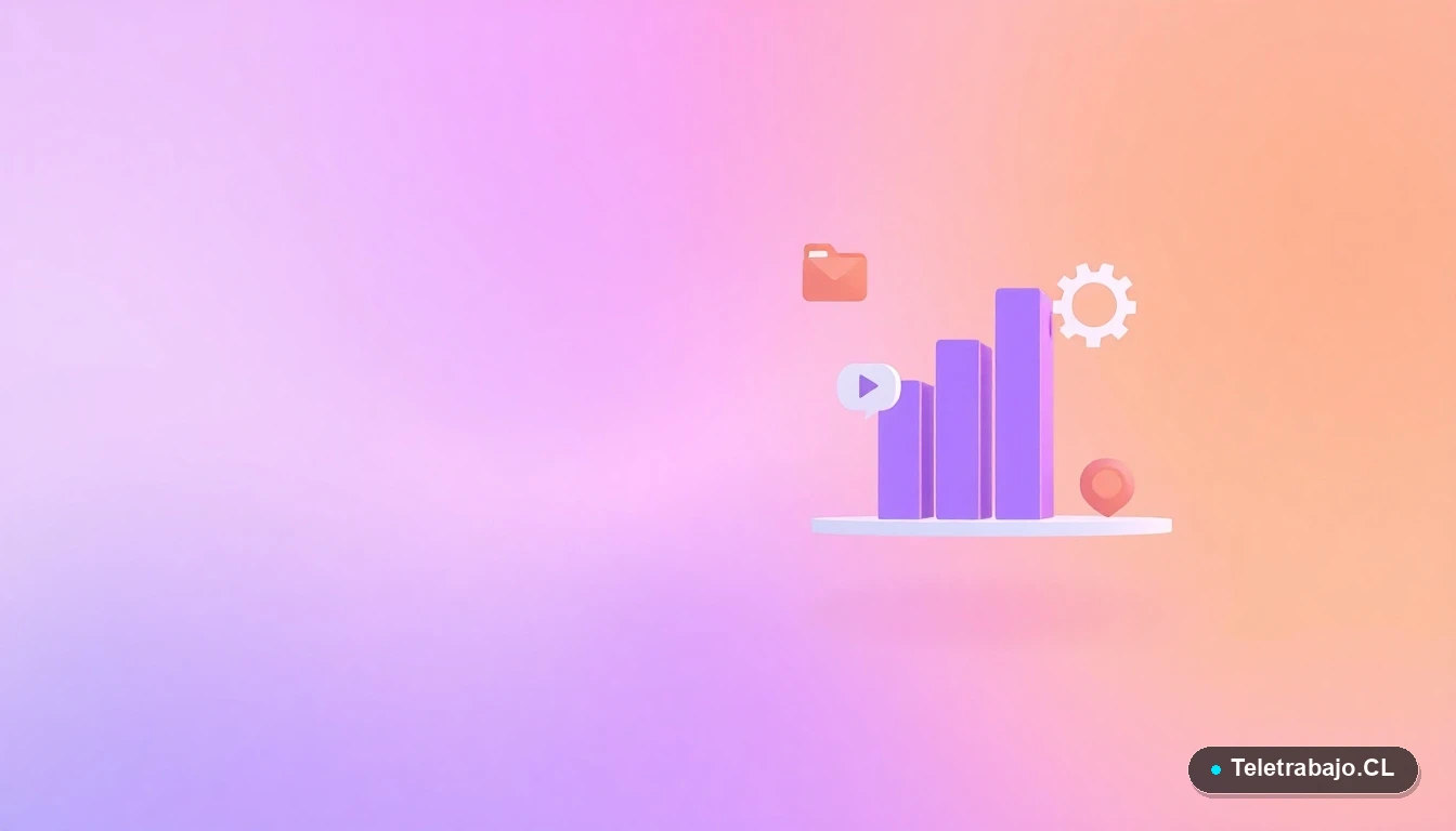 Elementos de interfaz de usuario abstractos y coloridos, como gráficos y engranajes, representando el análisis de datos de empleo.