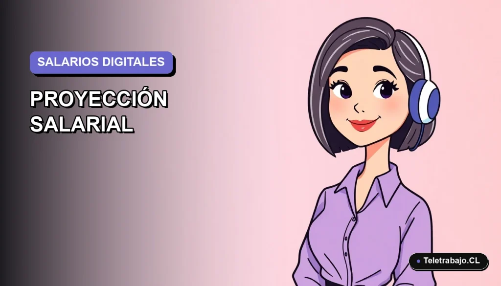 Ilustración vectorial plana estilo Corporate Memphis de una profesional chilena del sector digital sonriendo, con fondo degradado lila y azul. Representa el éxito laboral post formación.