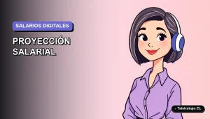 Ilustración vectorial plana estilo Corporate Memphis de una profesional chilena del sector digital sonriendo, con fondo degradado lila y azul. Representa el éxito laboral post formación.