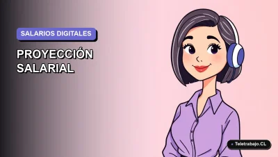 Ilustración vectorial plana estilo Corporate Memphis de una profesional chilena del sector digital sonriendo, con fondo degradado lila y azul. Representa el éxito laboral post formación.