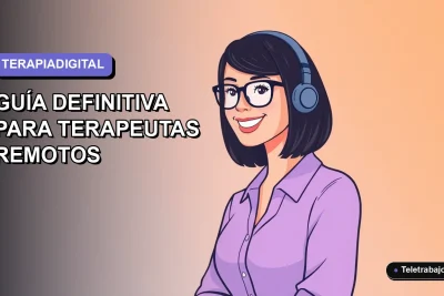Ilustración plana de terapeuta mujer remota sonriente, con fondo degradado lavanda, estilo Corporate Memphis.