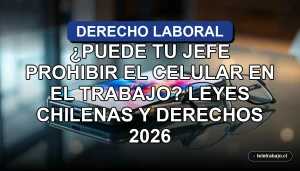 Un teléfono inteligente moderno sobre una mesa de cristal en una oficina corporativa, representando las leyes laborales chilenas sobre el uso de dispositivos personales en el trabajo.