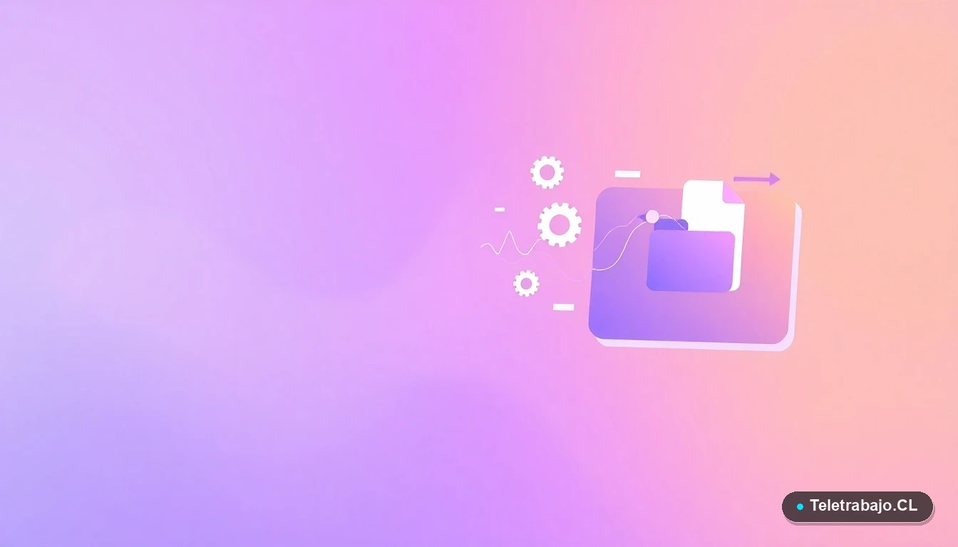 Ilustración de interfaz de usuario abstracta con gráficos y documentos flotantes, fondo degradado lila, representando procesos administrativos y legales.