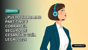 Ilustración plana corporativa de una mujer profesional con blusa blanca y chaqueta azul, sobre fondo degradado verde azulado, representando dudas laborales.