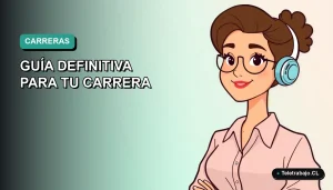 Ilustración vectorial plana de una mujer profesional chilena trabajando de forma remota, comparando oportunidades laborales en pymes y grandes empresas para 2026.