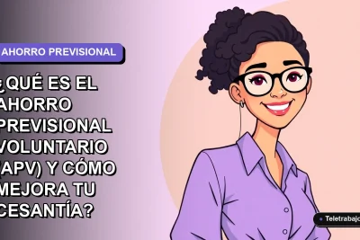 Ilustración plana corporativa de mujer profesional sonriente con fondo degradado lavanda, concepto de ahorro previsional voluntario APV para mejorar la cesantía.