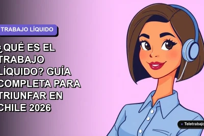 Ilustración vectorial plana de una mujer profesional chilena con blusa azul, representando el trabajo líquido y remoto en un entorno digital moderno, fondo degradado lavanda.