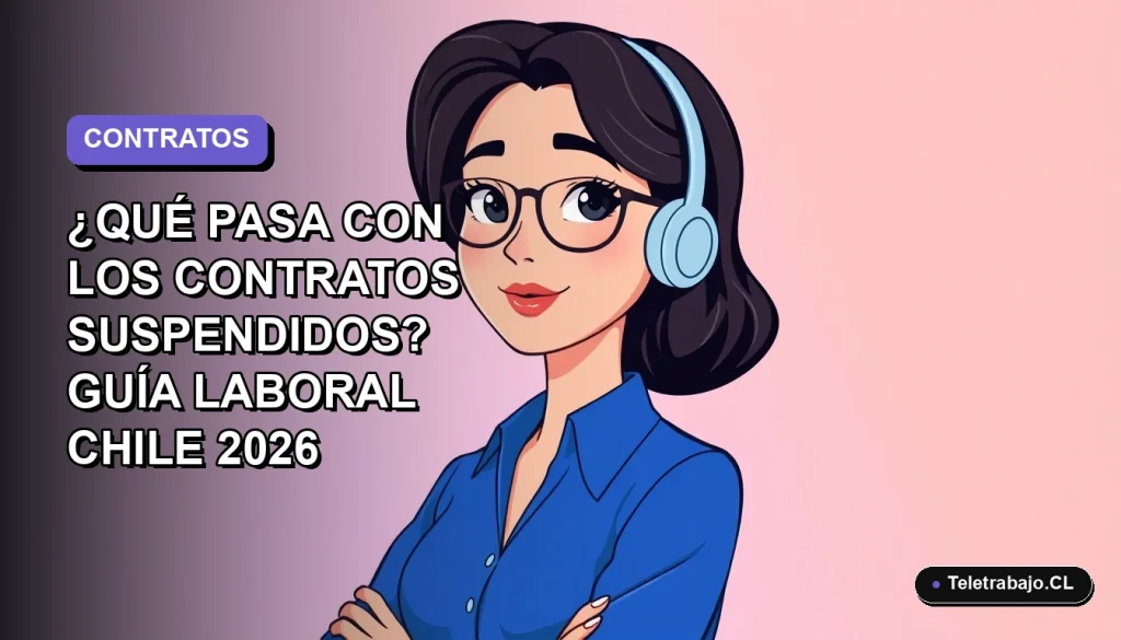 Ilustración vectorial plana de una trabajadora chilena moderna con blusa azul, expresión pensativa, sobre fondo degradado lavanda. Concepto de guía laboral 2026.